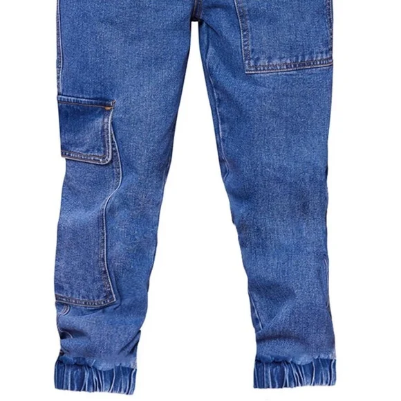 PrettyLittleThing Blue High-Waisted Cargo Jogger Jeans - Picture 5 of 6